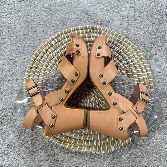 Kork-Ease Women’s Deborah Leather Studded Sandals Heeled Chunky in Tan 10 - Picture 7 of 16